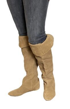 VTG Y2K Chinese Laundry Tan Suede Slouch Flat Boots Size 7.5 Convertible Cuff